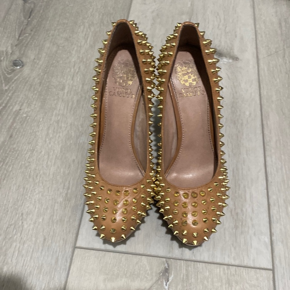 Nude Gold Studded Vince Camilo Heels - 8